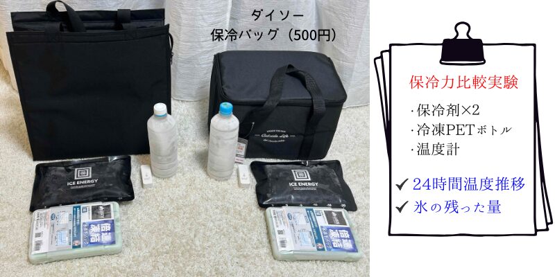無印買い物バッグとダイソー保冷バッグ保冷力比較