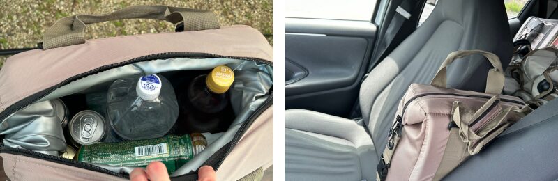 キャンプでタフクーラーにペットボトルを入れた様子