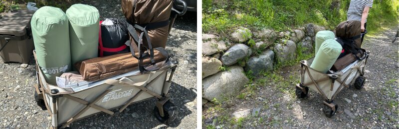 荷物を積んで引いている様子