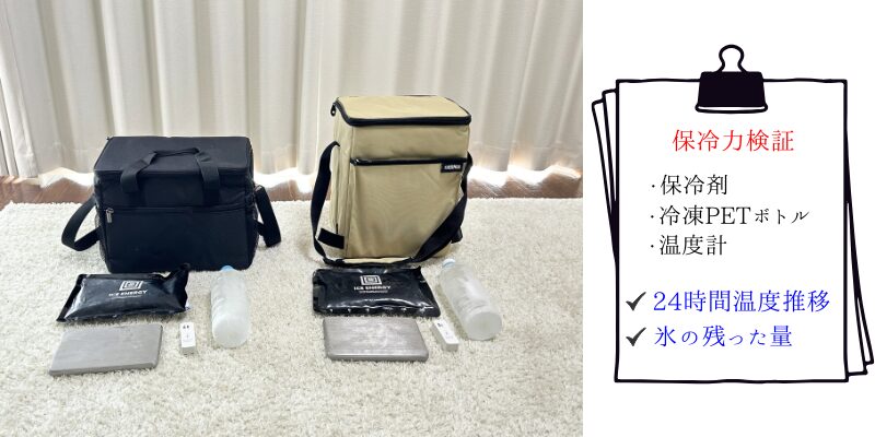 アイリスプラザとサーモスのソフトクーラー保冷力対決の様子
