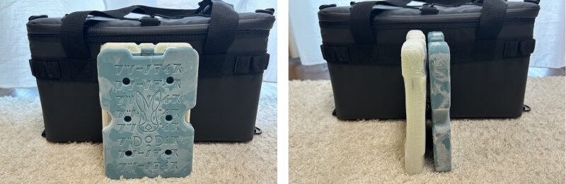 フツーノアイスとLOGOS保冷剤のサイズ比較