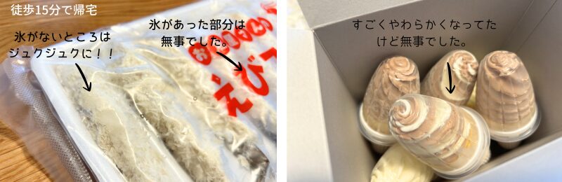 保冷なしで冷凍食品の持ち帰り、帰宅後